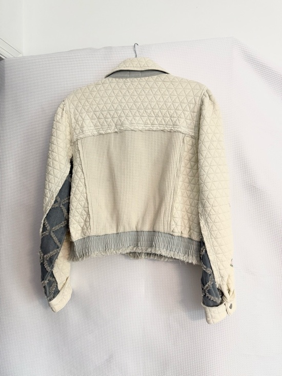 POL quilted patchwork fray  Jacket Waffle Knit-S - Picture 3 of 5